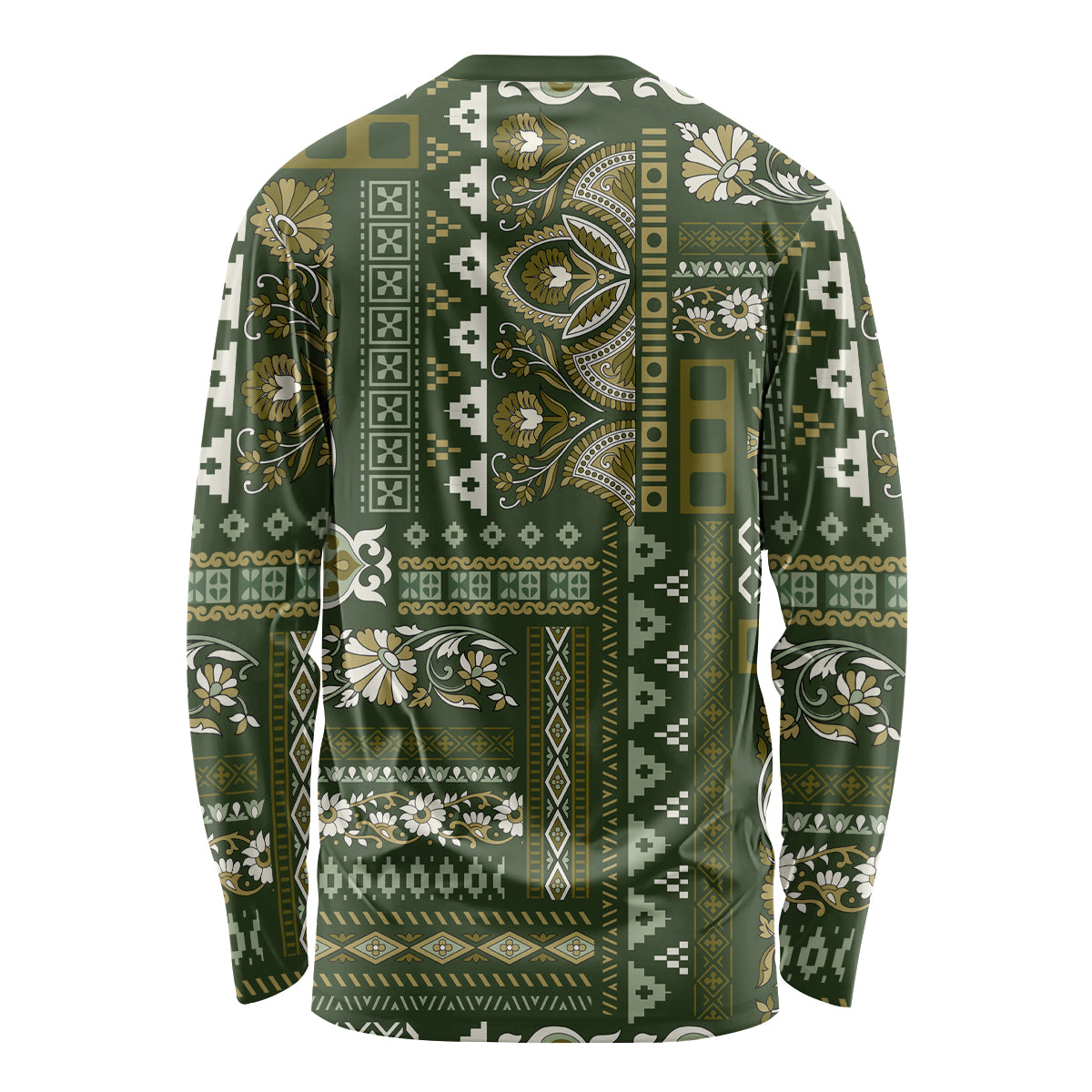 Persian Patchwork Pattern Long Sleeve Shirt Unique Green - Wonder Print Shop