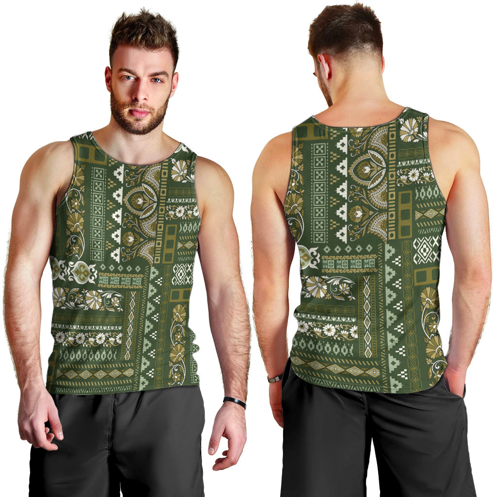 Persian Patchwork Pattern Men Tank Top Unique Green - Wonder Print Shop