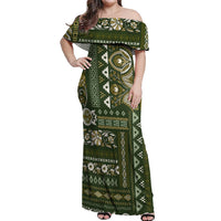 Persian Patchwork Pattern Off Shoulder Maxi Dress Unique Green - Wonder Print Shop
