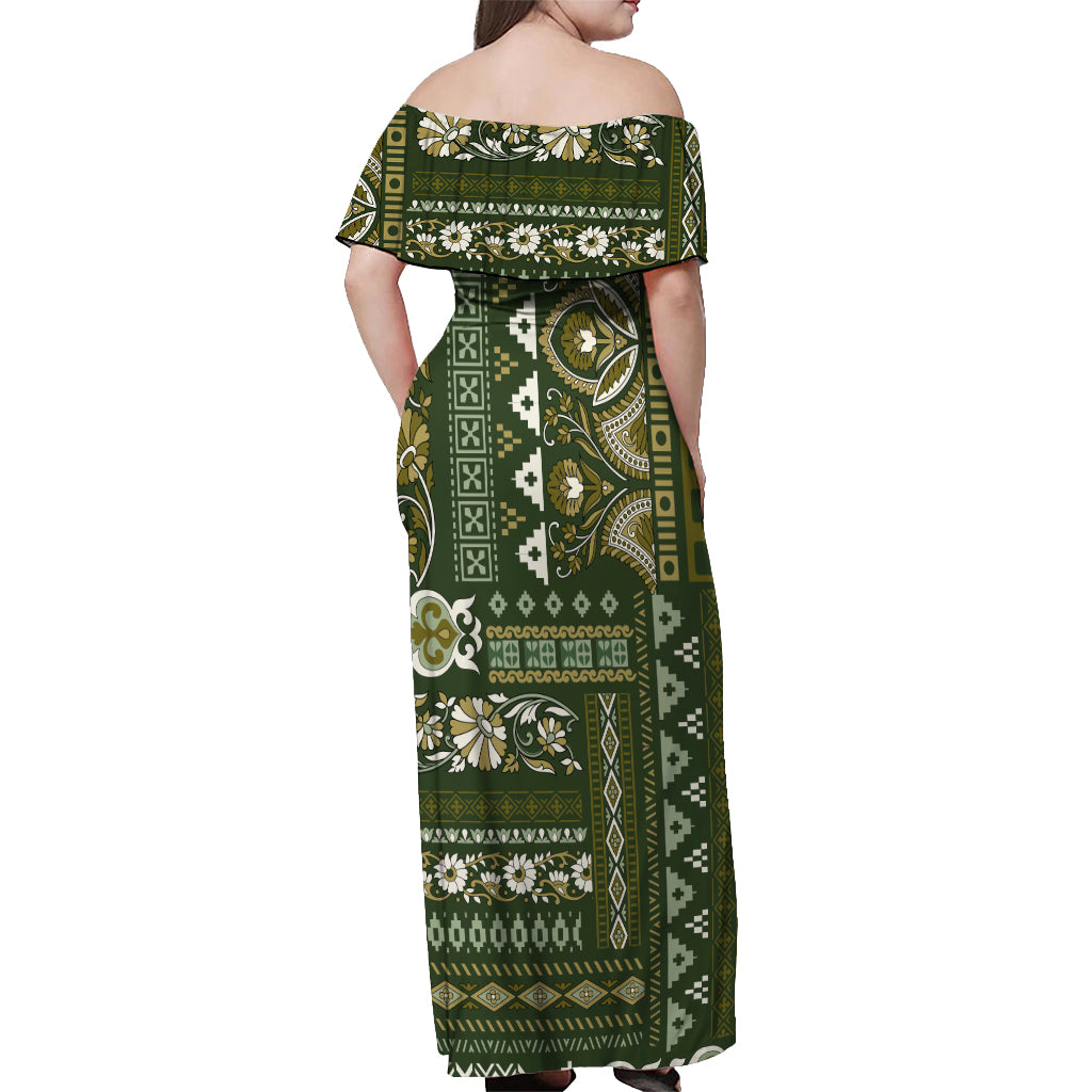 Persian Patchwork Pattern Off Shoulder Maxi Dress Unique Green - Wonder Print Shop
