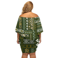 Persian Patchwork Pattern Off Shoulder Short Dress Unique Green - Wonder Print Shop
