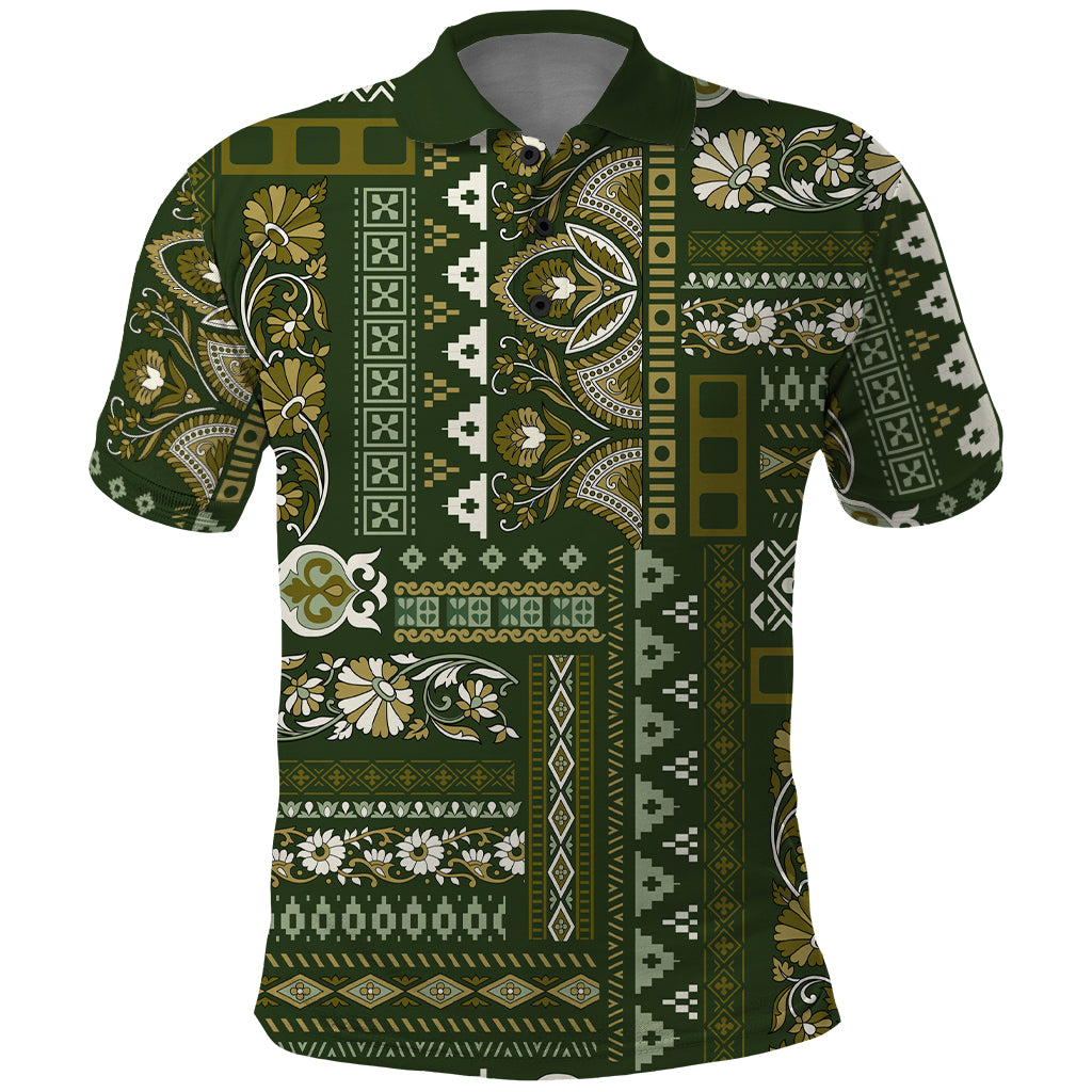 Persian Patchwork Pattern Polo Shirt Unique Green - Wonder Print Shop