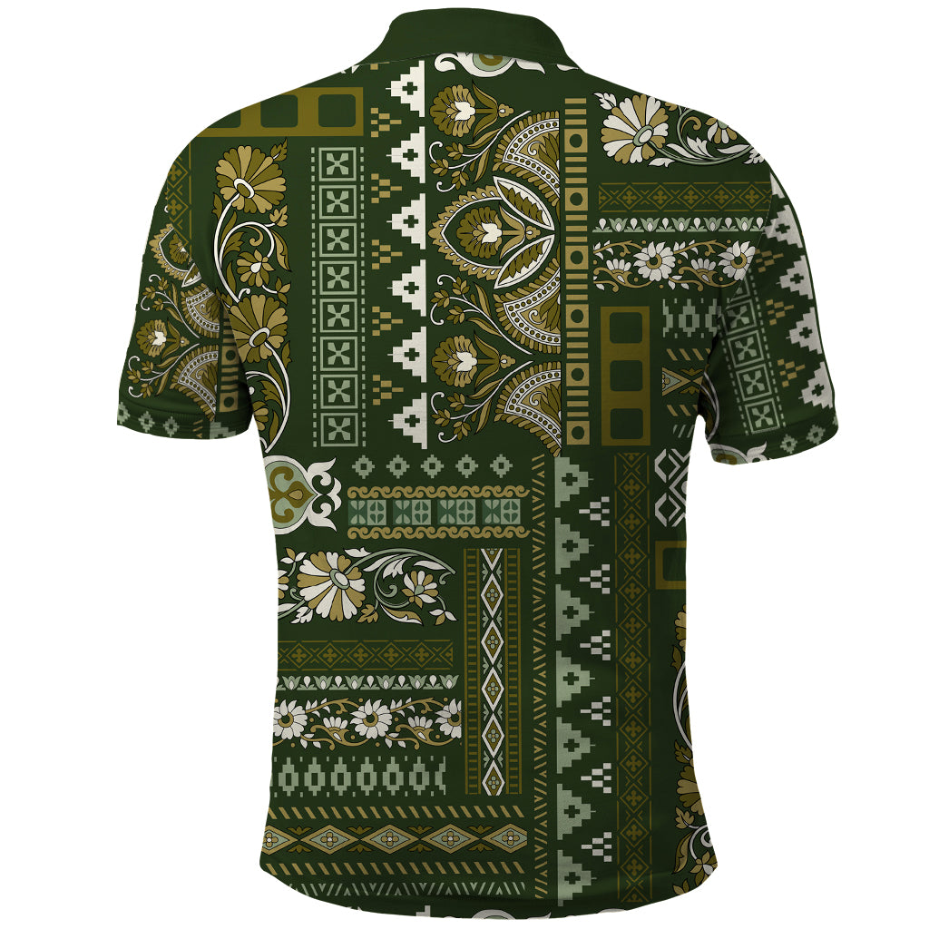 Persian Patchwork Pattern Polo Shirt Unique Green - Wonder Print Shop