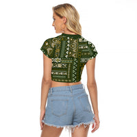 Persian Patchwork Pattern Raglan Cropped T Shirt Unique Green - Wonder Print Shop