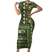 Persian Patchwork Pattern Short Sleeve Bodycon Dress Unique Green - Wonder Print Shop