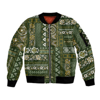 Persian Patchwork Pattern Sleeve Zip Bomber Jacket Unique Green - Wonder Print Shop