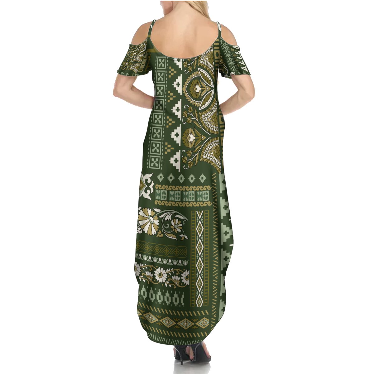 Persian Patchwork Pattern Summer Maxi Dress Unique Green - Wonder Print Shop