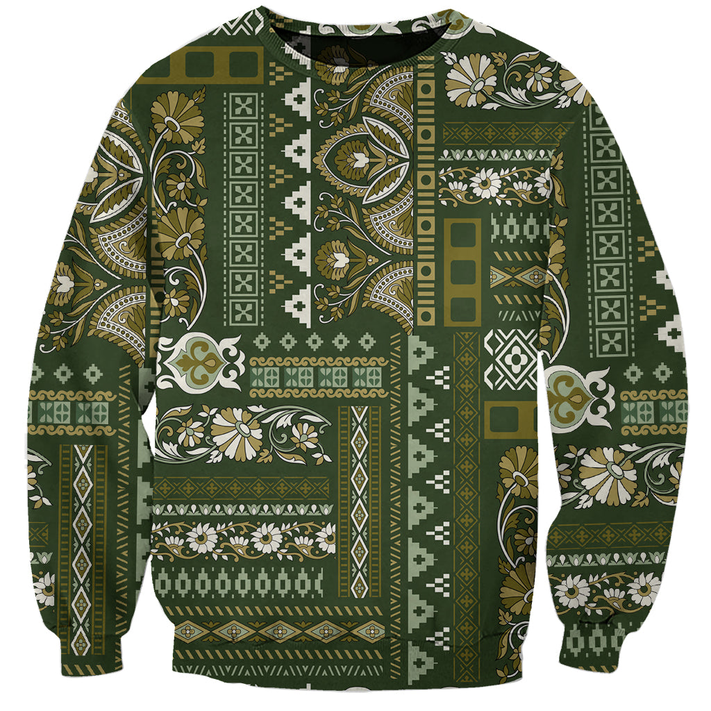 Persian Patchwork Pattern Sweatshirt Unique Green - Wonder Print Shop