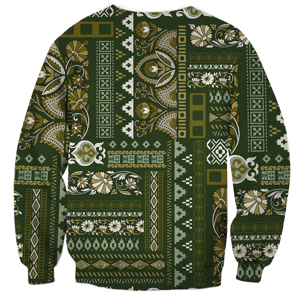 Persian Patchwork Pattern Sweatshirt Unique Green - Wonder Print Shop