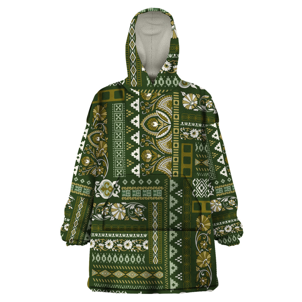 Persian Patchwork Pattern Wearable Blanket Hoodie Unique Green - Wonder Print Shop