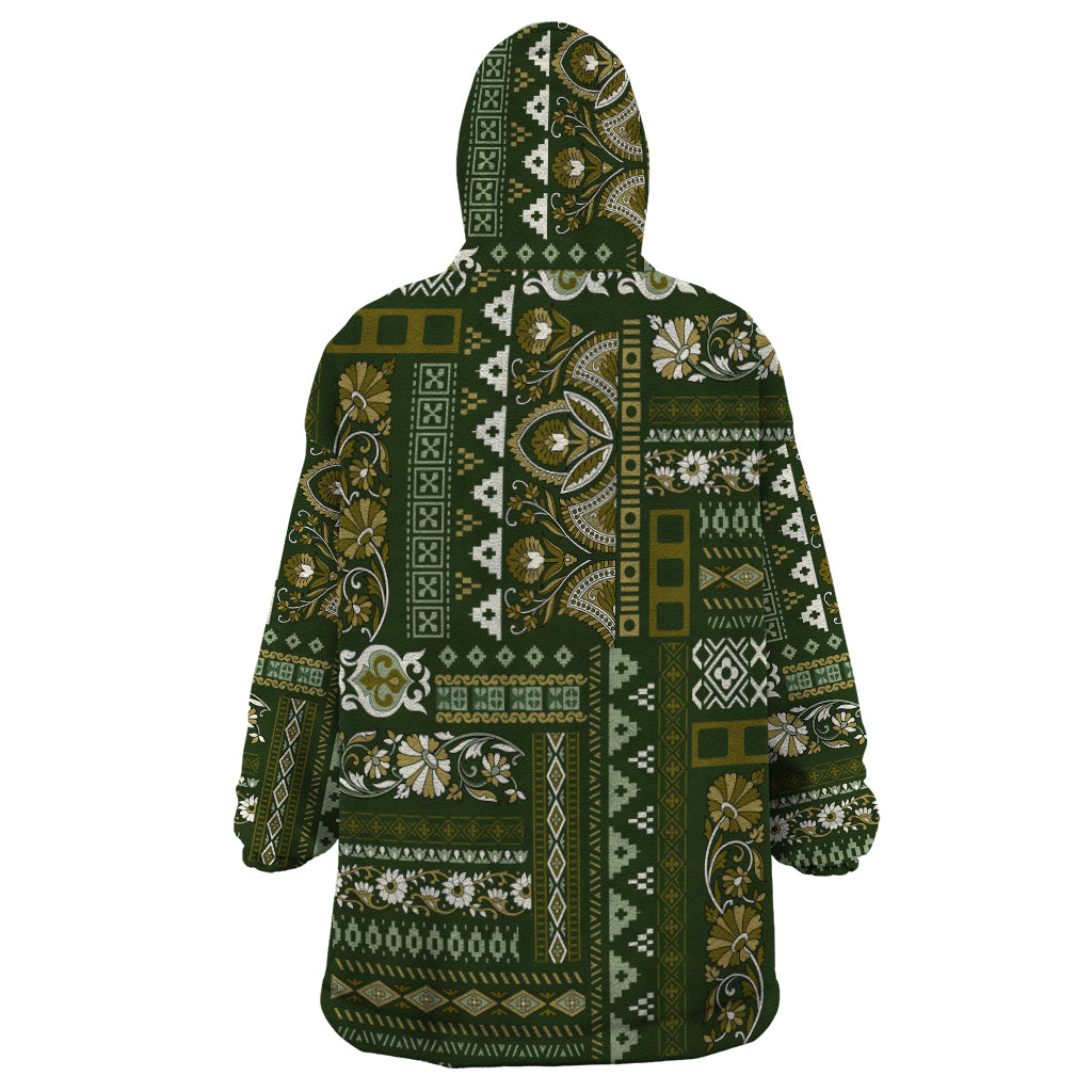 Persian Patchwork Pattern Wearable Blanket Hoodie Unique Green - Wonder Print Shop