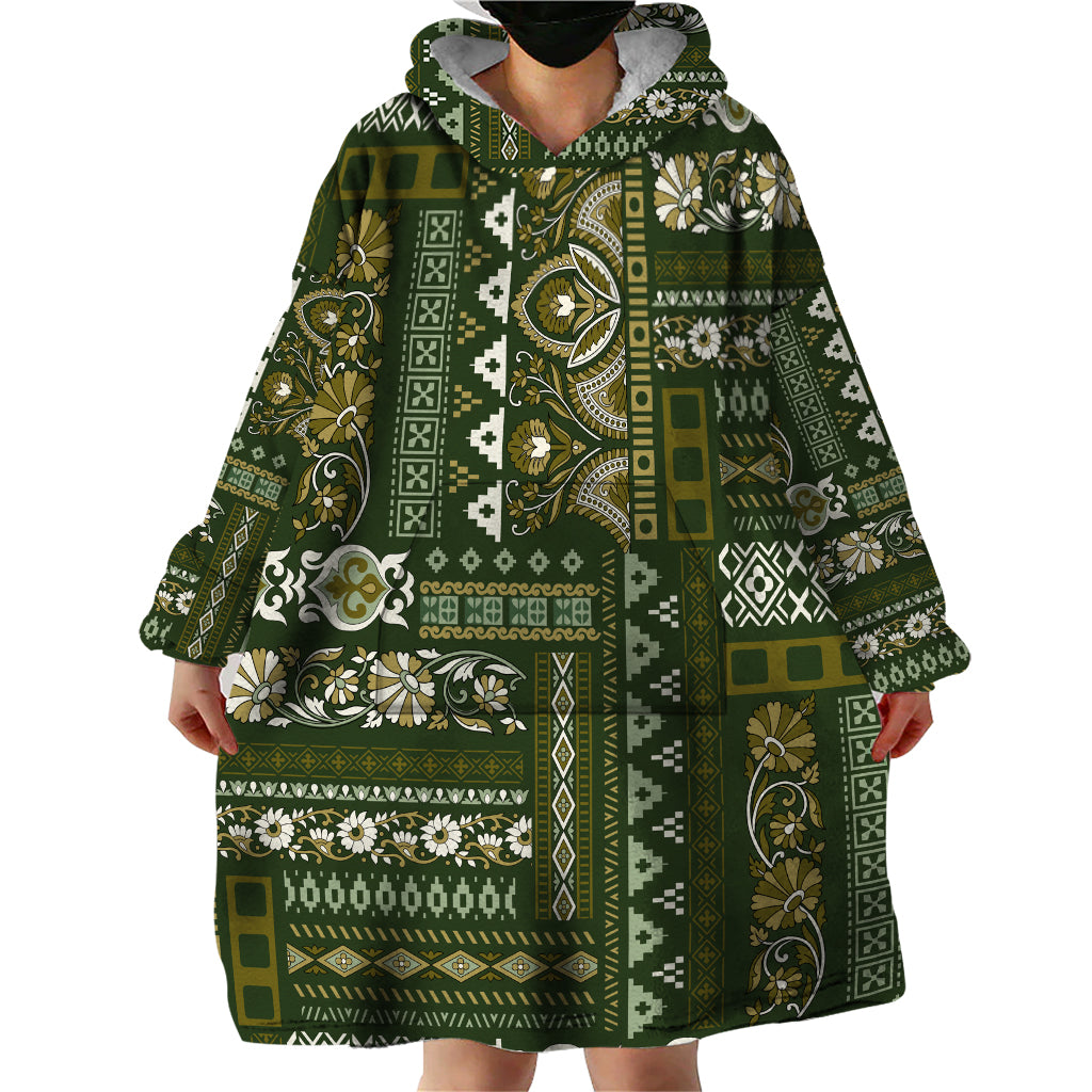 Persian Patchwork Pattern Wearable Blanket Hoodie Unique Green - Wonder Print Shop