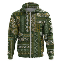 Persian Patchwork Pattern Zip Hoodie Unique Green - Wonder Print Shop
