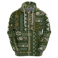 Persian Patchwork Pattern Zip Hoodie Unique Green - Wonder Print Shop