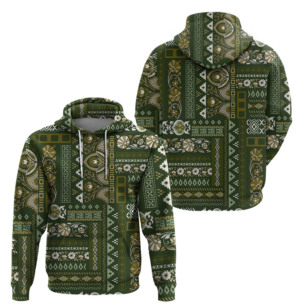 Persian Patchwork Pattern Zip Hoodie Unique Green - Wonder Print Shop