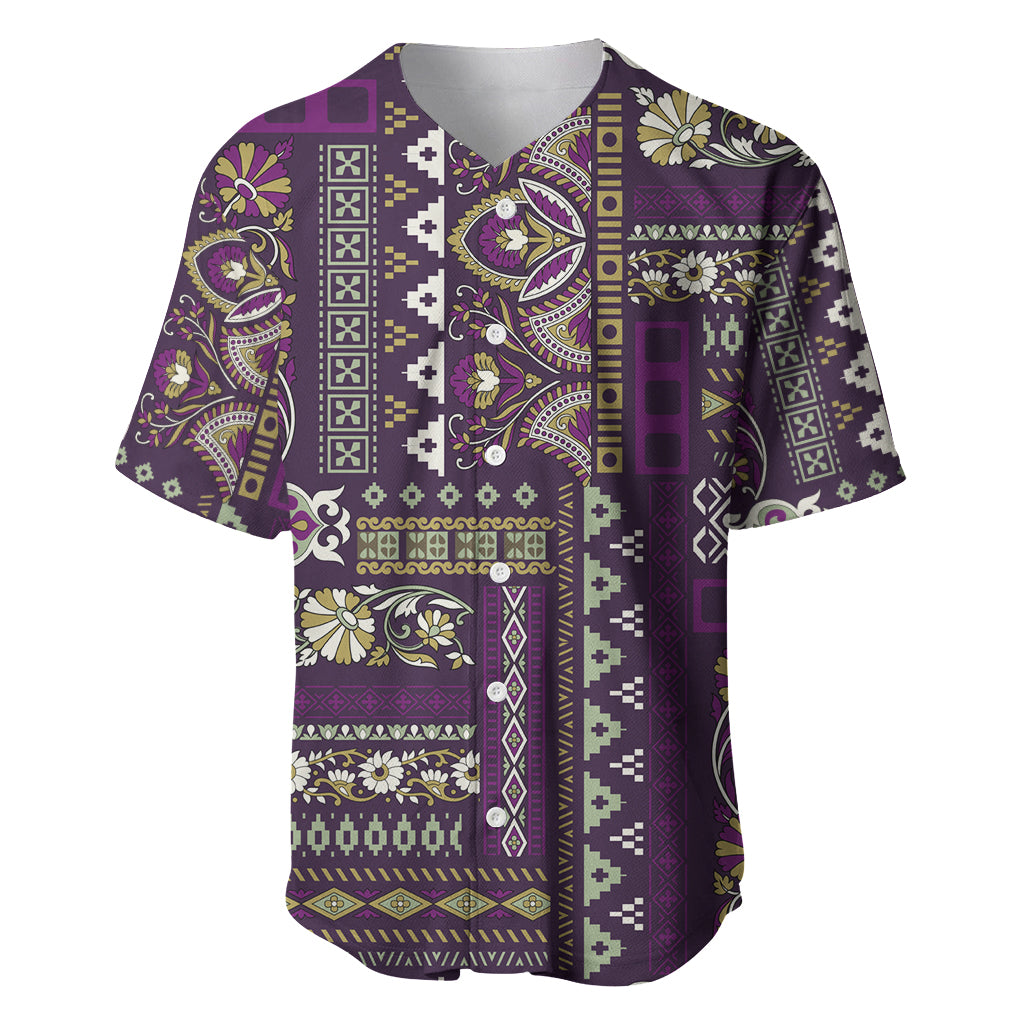 Persian Patchwork Pattern Baseball Jersey Unique Purple - Wonder Print Shop
