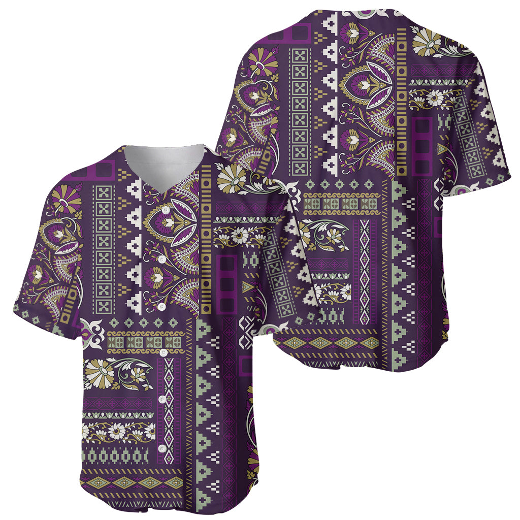 Persian Patchwork Pattern Baseball Jersey Unique Purple - Wonder Print Shop