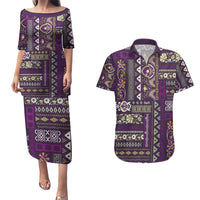 Persian Patchwork Pattern Couples Matching Puletasi and Hawaiian Shirt Unique Purple - Wonder Print Shop