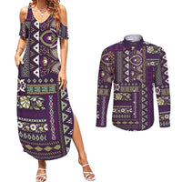 Persian Patchwork Pattern Couples Matching Summer Maxi Dress and Long Sleeve Button Shirt Unique Purple - Wonder Print Shop