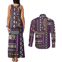 Persian Patchwork Pattern Couples Matching Tank Maxi Dress and Long Sleeve Button Shirt Unique Purple - Wonder Print Shop