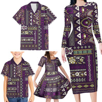 Persian Patchwork Pattern Family Matching Long Sleeve Bodycon Dress and Hawaiian Shirt Unique Purple - Wonder Print Shop