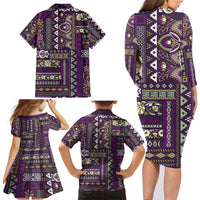 Persian Patchwork Pattern Family Matching Long Sleeve Bodycon Dress and Hawaiian Shirt Unique Purple - Wonder Print Shop