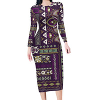 Persian Patchwork Pattern Family Matching Long Sleeve Bodycon Dress and Hawaiian Shirt Unique Purple - Wonder Print Shop