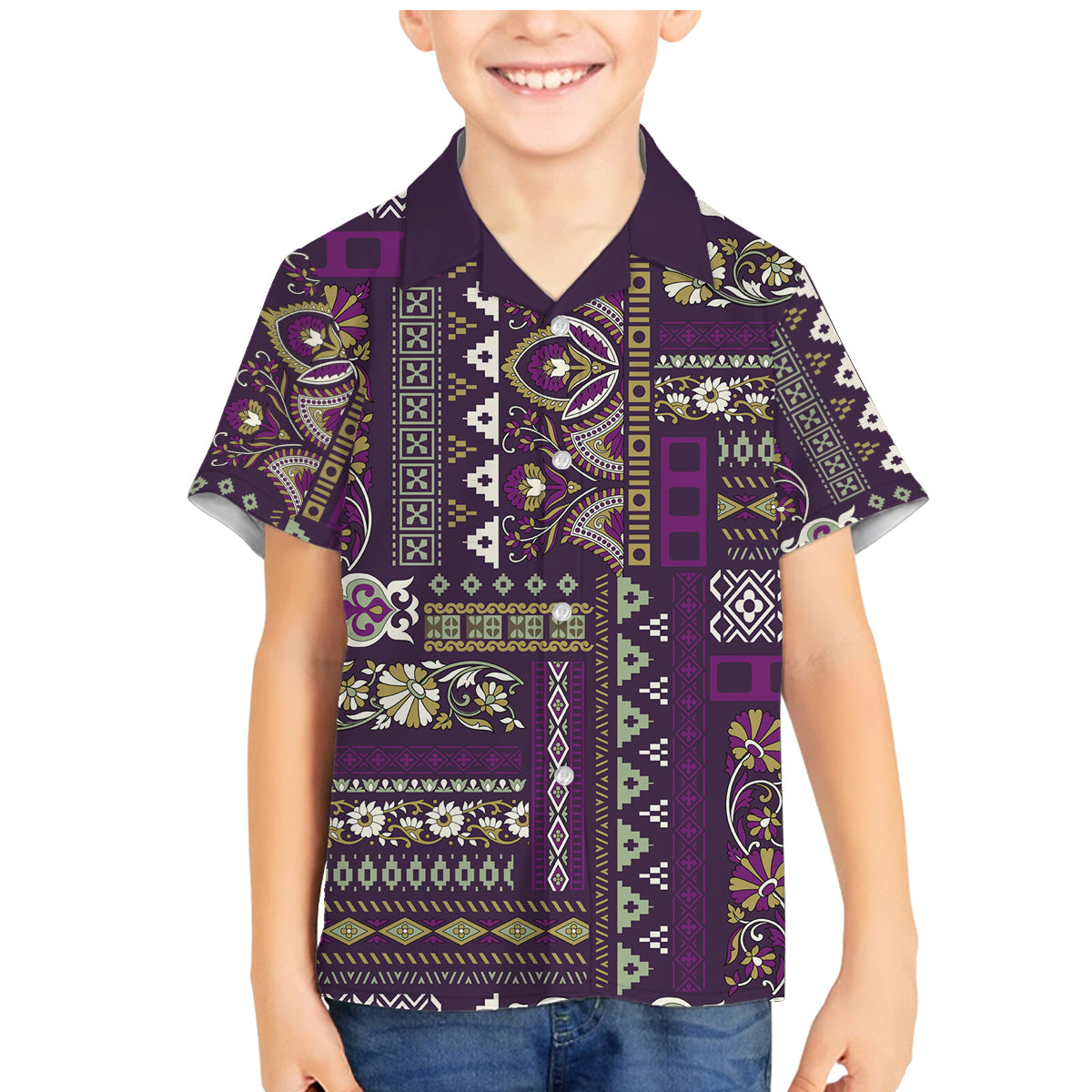 Persian Patchwork Pattern Family Matching Mermaid Dress and Hawaiian Shirt Unique Purple - Wonder Print Shop