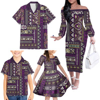 Persian Patchwork Pattern Family Matching Off Shoulder Long Sleeve Dress and Hawaiian Shirt Unique Purple - Wonder Print Shop
