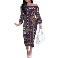 Persian Patchwork Pattern Family Matching Off Shoulder Long Sleeve Dress and Hawaiian Shirt Unique Purple - Wonder Print Shop