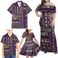 Persian Patchwork Pattern Family Matching Off Shoulder Maxi Dress and Hawaiian Shirt Unique Purple - Wonder Print Shop