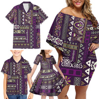 Persian Patchwork Pattern Family Matching Off Shoulder Short Dress and Hawaiian Shirt Unique Purple - Wonder Print Shop