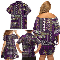 Persian Patchwork Pattern Family Matching Off Shoulder Short Dress and Hawaiian Shirt Unique Purple - Wonder Print Shop