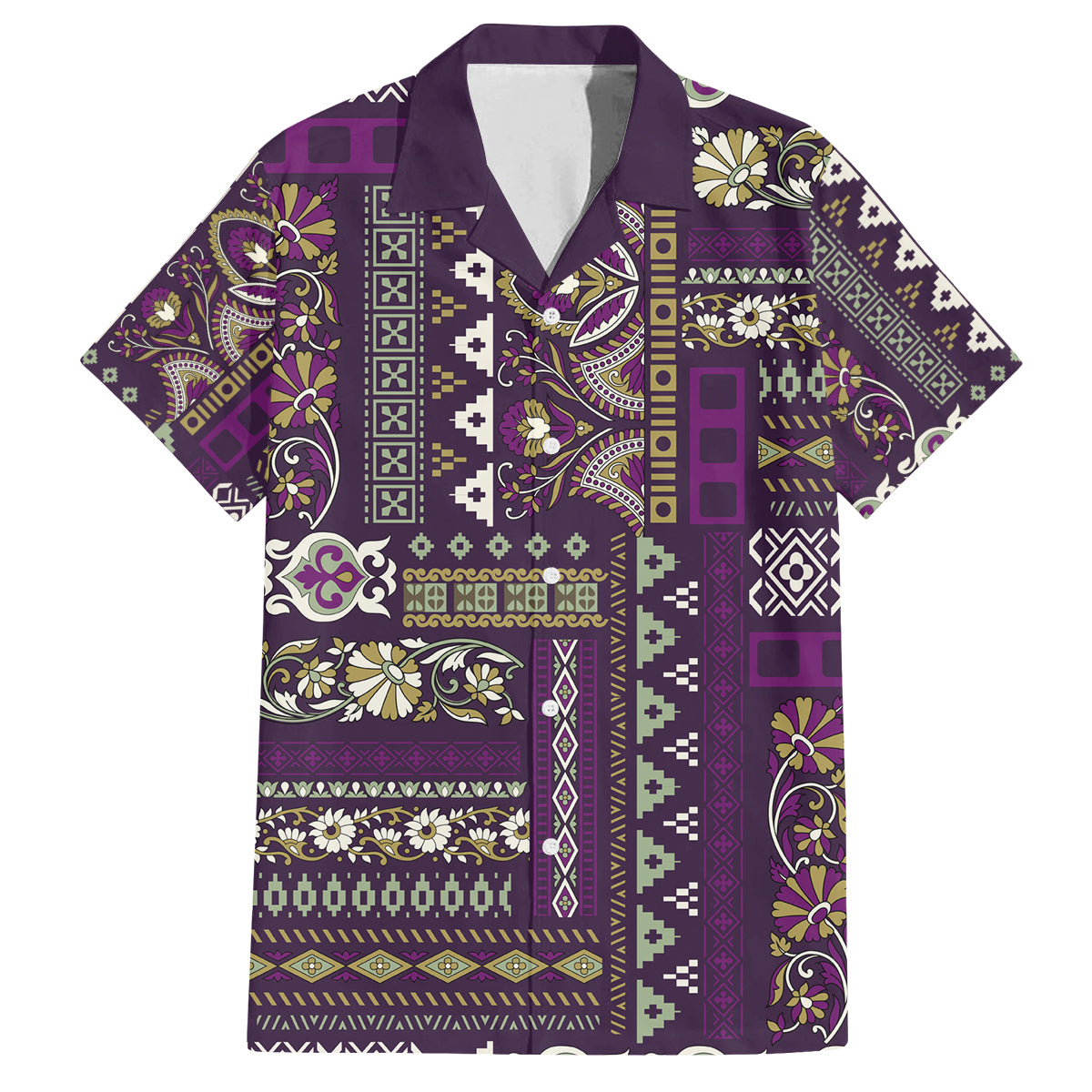 Persian Patchwork Pattern Family Matching Off Shoulder Short Dress and Hawaiian Shirt Unique Purple - Wonder Print Shop