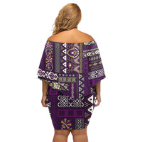 Persian Patchwork Pattern Family Matching Off Shoulder Short Dress and Hawaiian Shirt Unique Purple - Wonder Print Shop