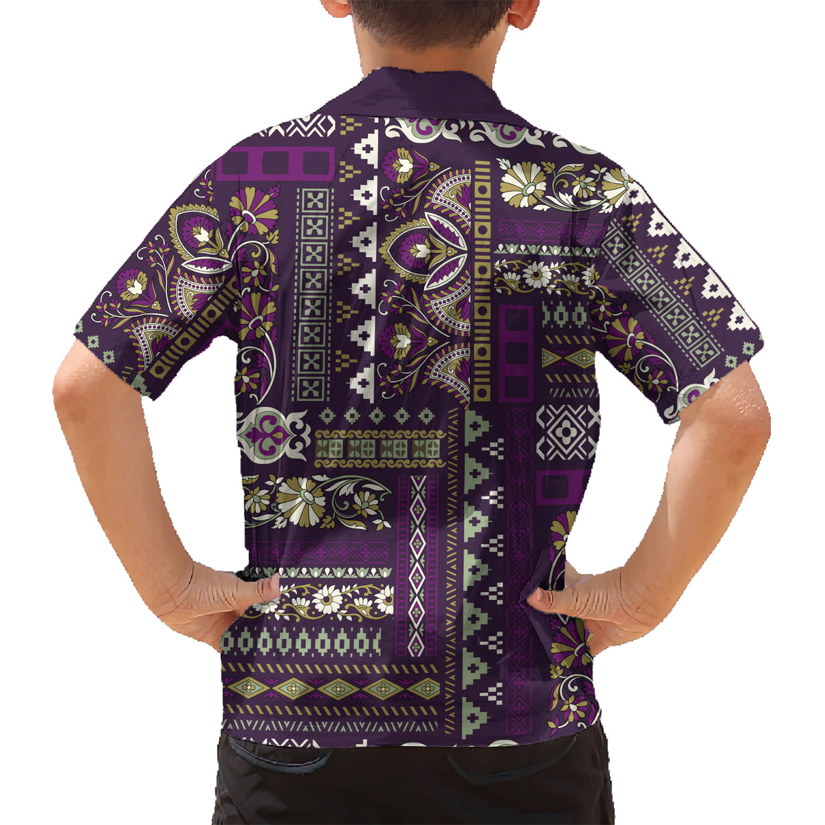 Persian Patchwork Pattern Family Matching Short Sleeve Bodycon Dress and Hawaiian Shirt Unique Purple - Wonder Print Shop