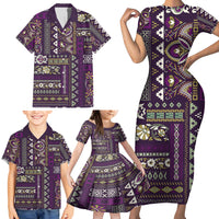 Persian Patchwork Pattern Family Matching Short Sleeve Bodycon Dress and Hawaiian Shirt Unique Purple - Wonder Print Shop