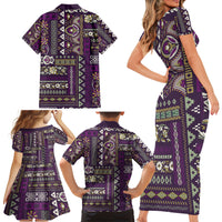 Persian Patchwork Pattern Family Matching Short Sleeve Bodycon Dress and Hawaiian Shirt Unique Purple - Wonder Print Shop