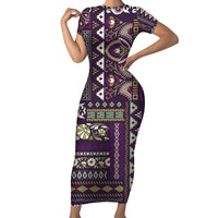 Persian Patchwork Pattern Family Matching Short Sleeve Bodycon Dress and Hawaiian Shirt Unique Purple - Wonder Print Shop