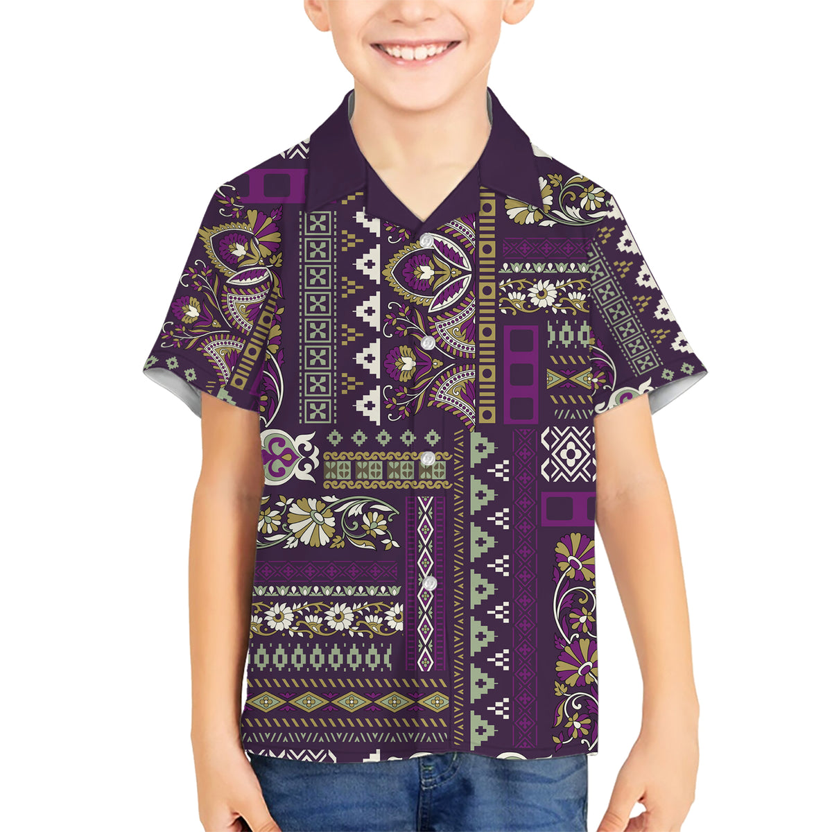 Persian Patchwork Pattern Family Matching Short Sleeve Bodycon Dress and Hawaiian Shirt Unique Purple - Wonder Print Shop