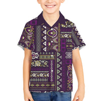 Persian Patchwork Pattern Family Matching Short Sleeve Bodycon Dress and Hawaiian Shirt Unique Purple - Wonder Print Shop