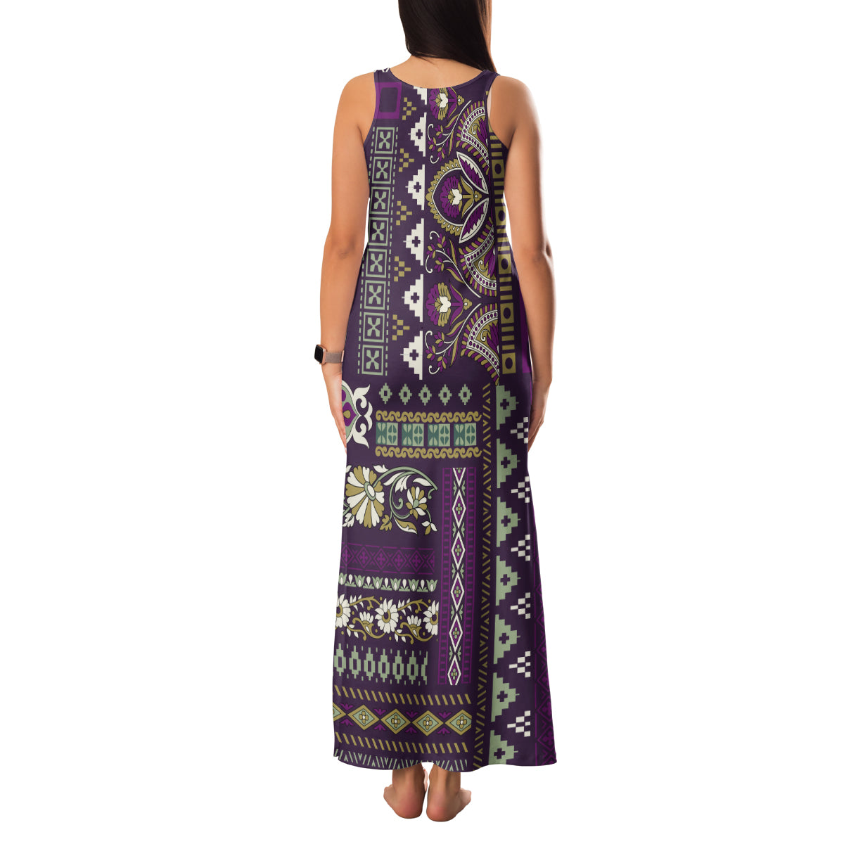 Persian Patchwork Pattern Family Matching Tank Maxi Dress and Hawaiian Shirt Unique Purple - Wonder Print Shop