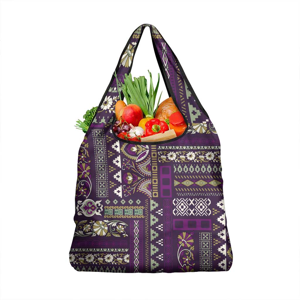 Persian Patchwork Pattern Grocery Bag Unique Purple