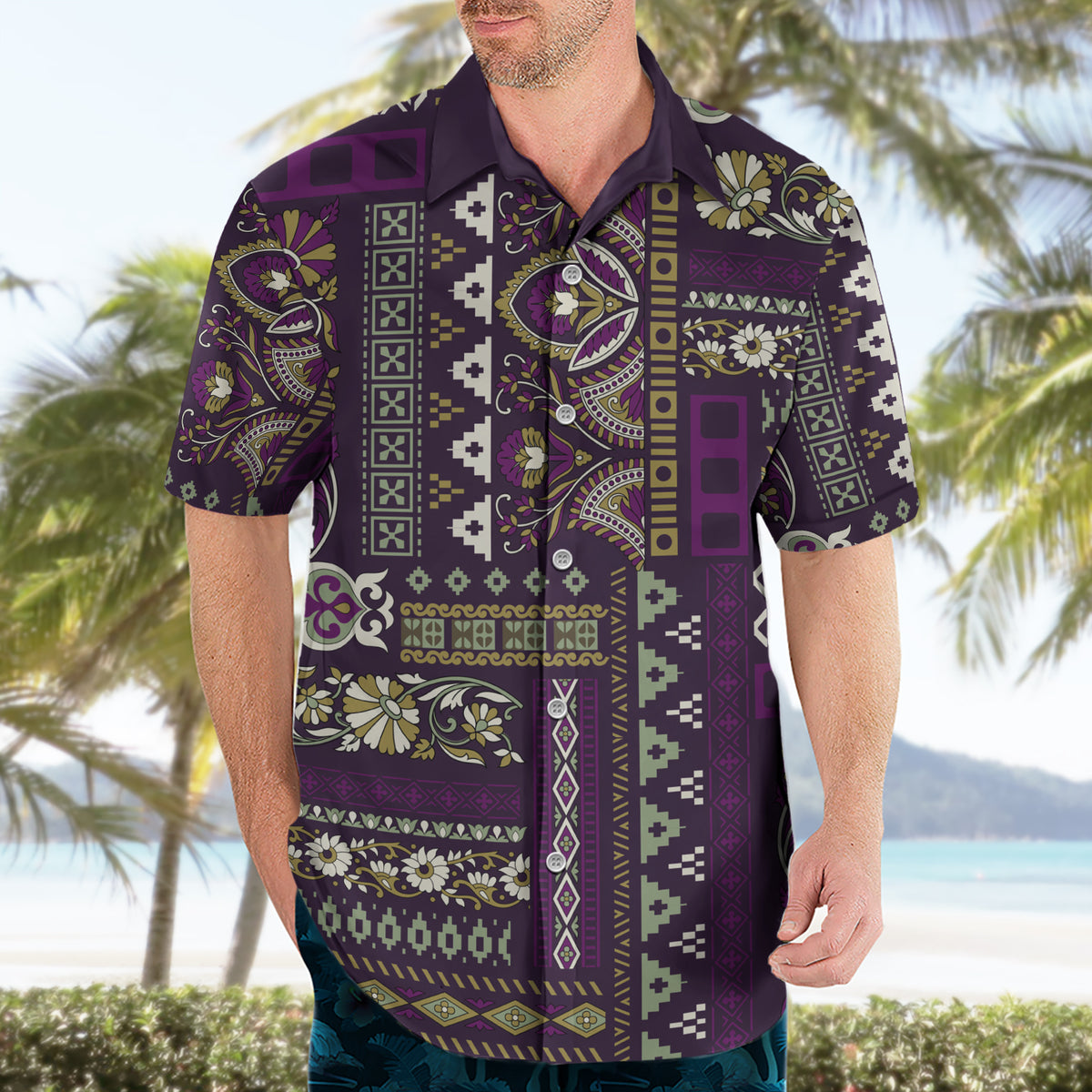 Persian Patchwork Pattern Hawaiian Shirt Unique Purple - Wonder Print Shop