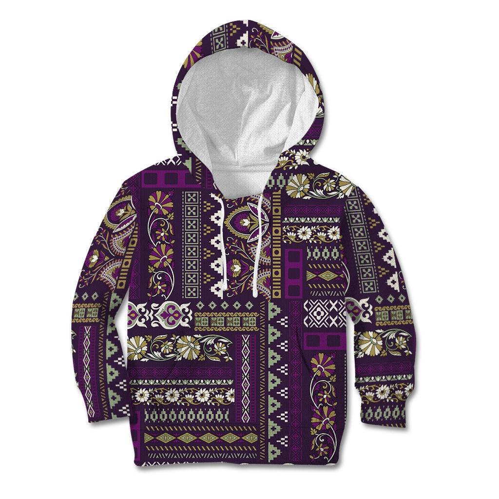 Persian Patchwork Pattern Kid Hoodie Unique Purple - Wonder Print Shop