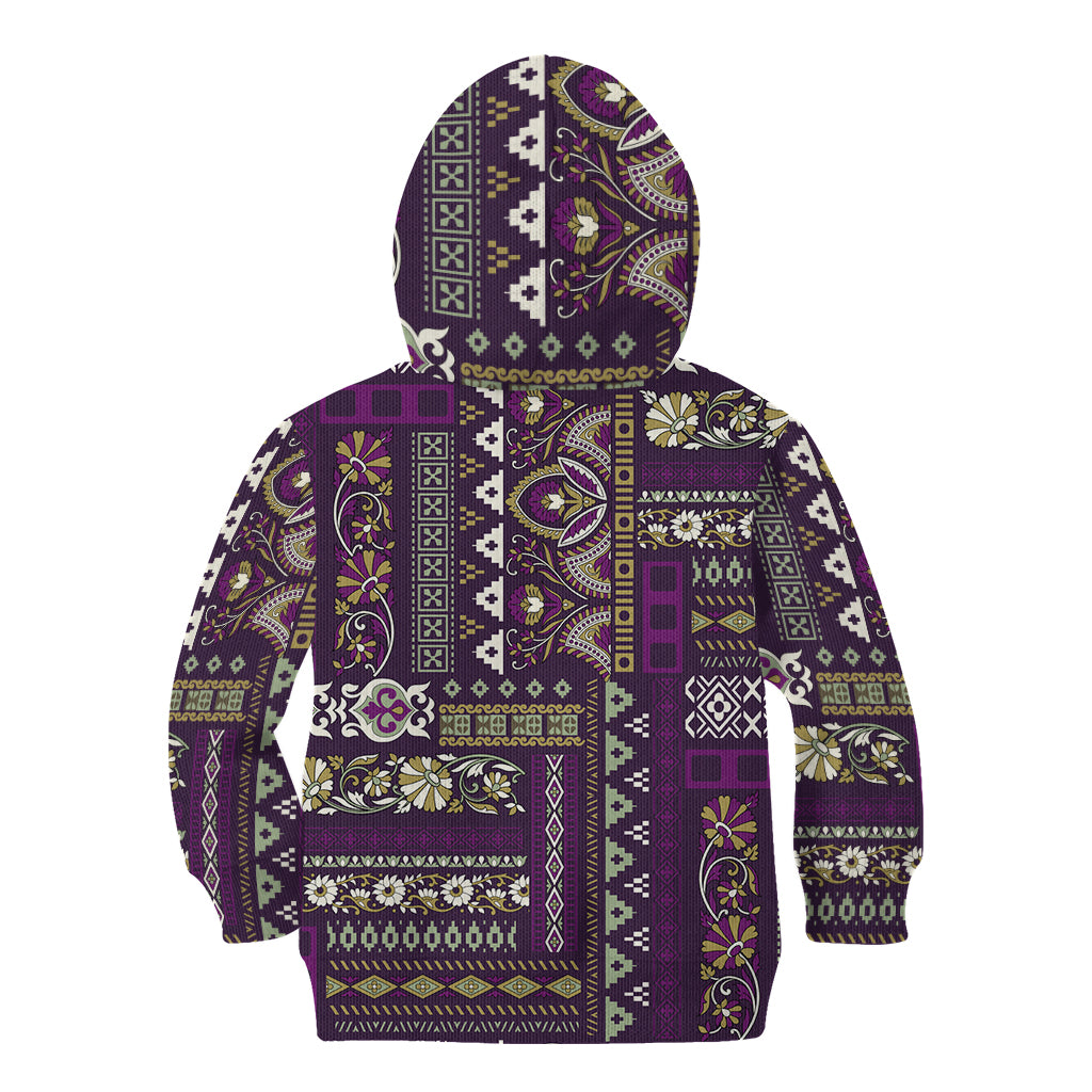 Persian Patchwork Pattern Kid Hoodie Unique Purple - Wonder Print Shop