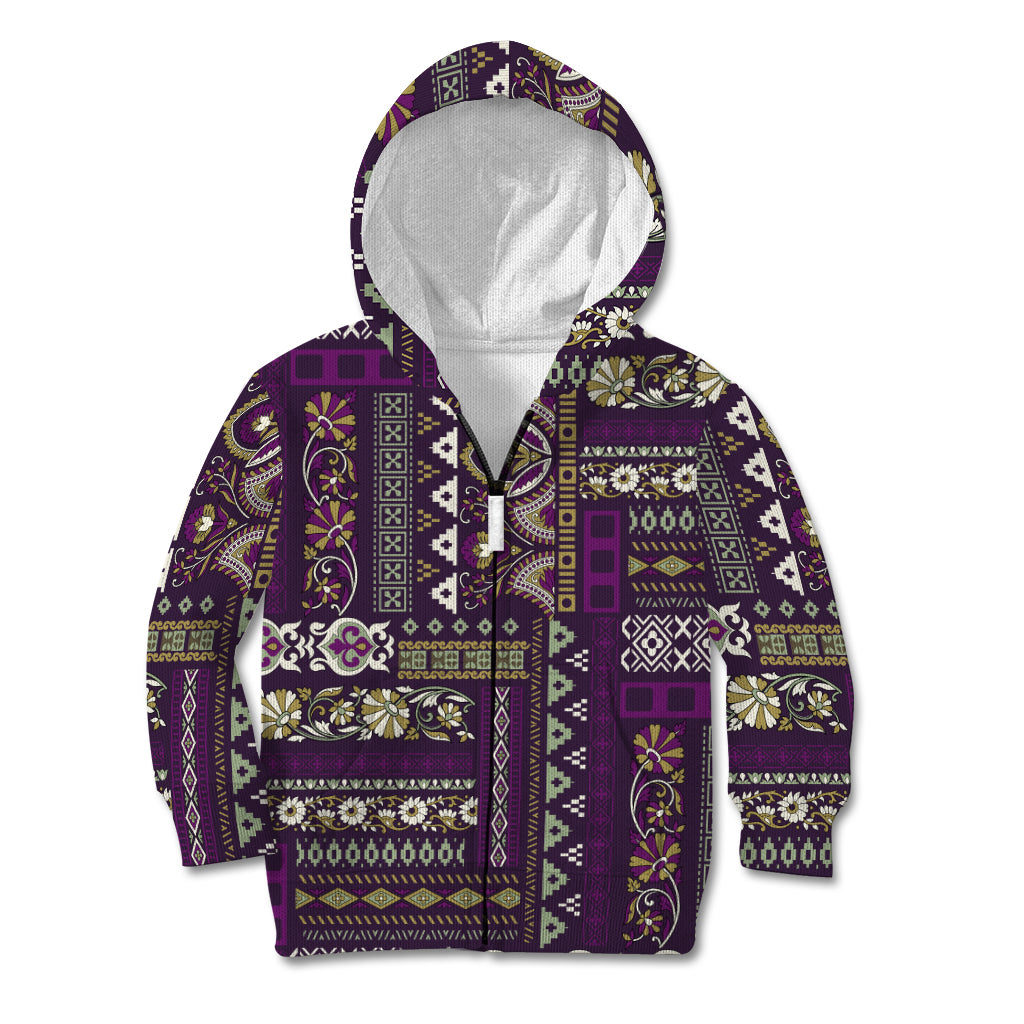 Persian Patchwork Pattern Kid Hoodie Unique Purple - Wonder Print Shop