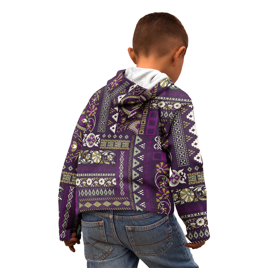 Persian Patchwork Pattern Kid Hoodie Unique Purple - Wonder Print Shop