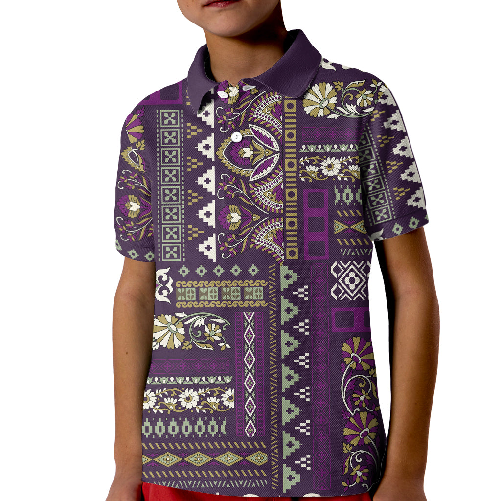 Persian Patchwork Pattern Kid Polo Shirt Unique Purple - Wonder Print Shop