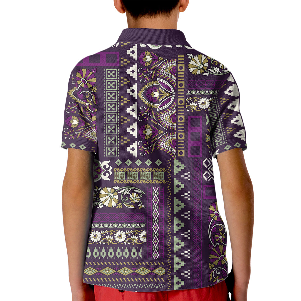 Persian Patchwork Pattern Kid Polo Shirt Unique Purple - Wonder Print Shop